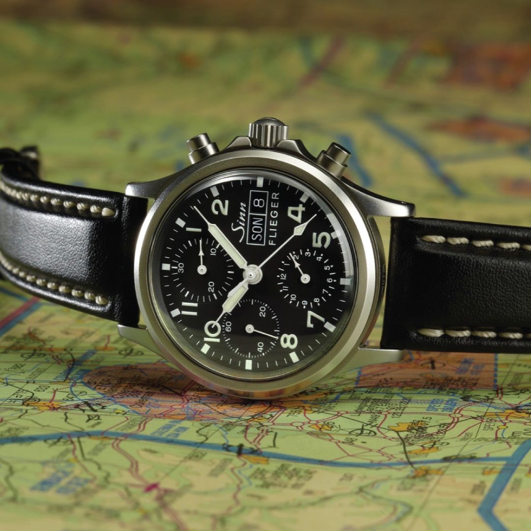 Close-up of Sinn 356 Pilot Watch Dial - Black with Arabic Numerals - Available for Purchase