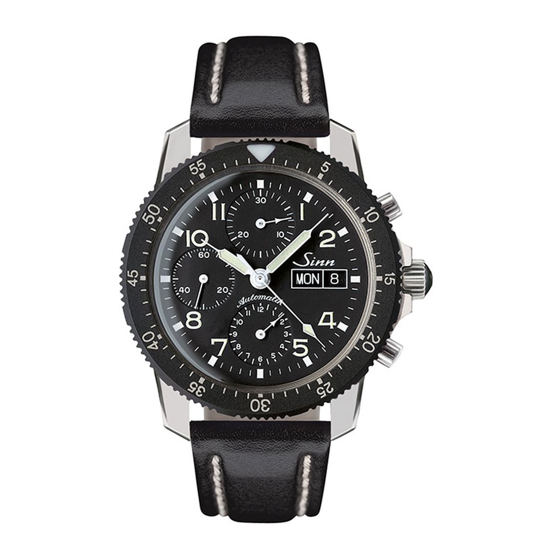 IMAGE OF SINN 103 ST LUXURY WATCH WITH GENUINE LEATHER STRAP AND STAINLESS STEEL CASE.