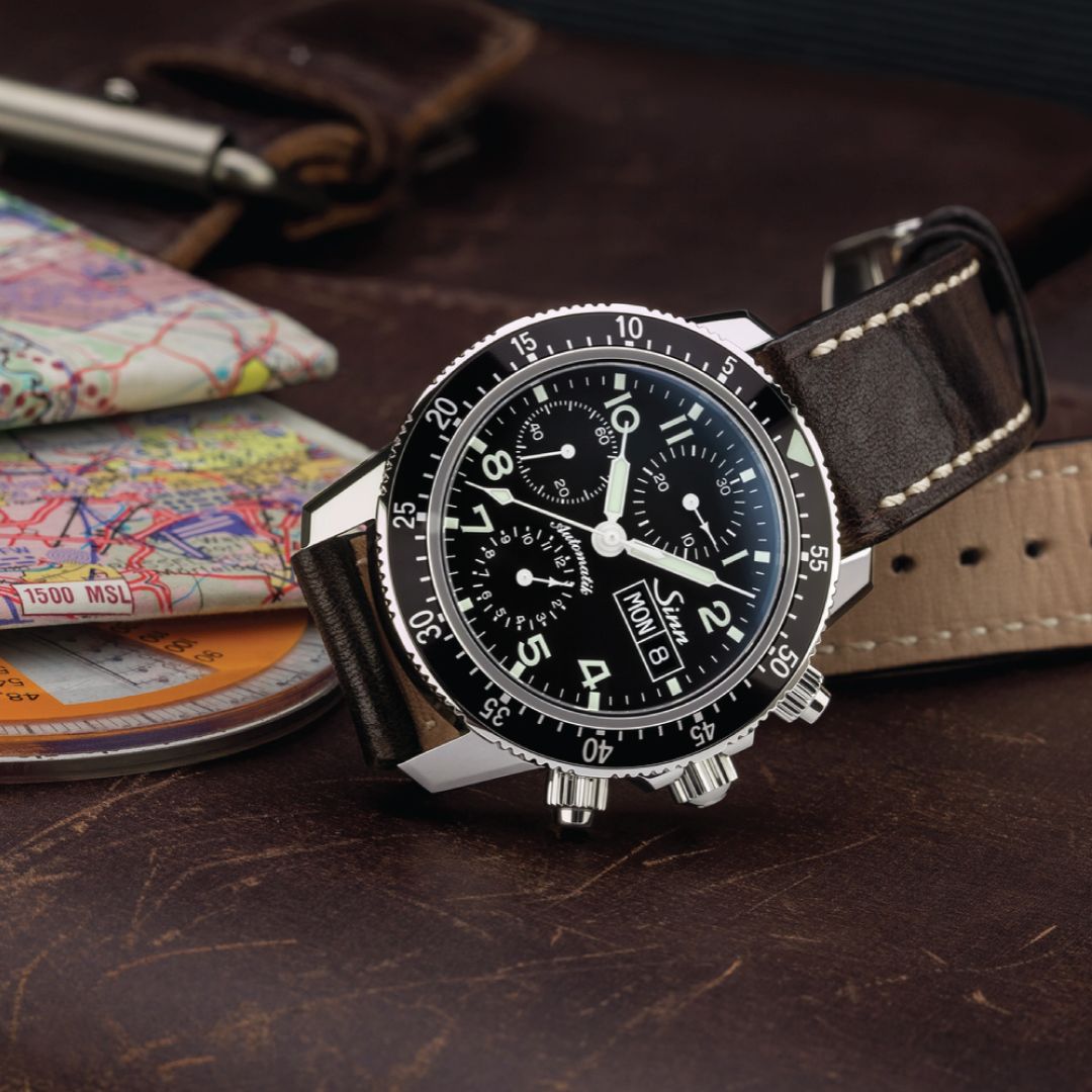 SINN WATCH - SINN CLASSIC WATCH - SWISS CHRONOGRAPH - SINN 103 ST-SA WRIST WATCH - LEATHER STRAP