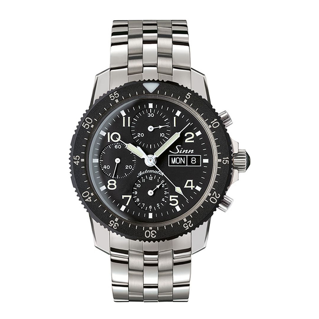 Close up photo of SINN 103 St chronograph watch featuring Tegiment technology for extreme scratch resistance. SINN 103 St: THE ULTIMATE LUXURY PILOT WATCH