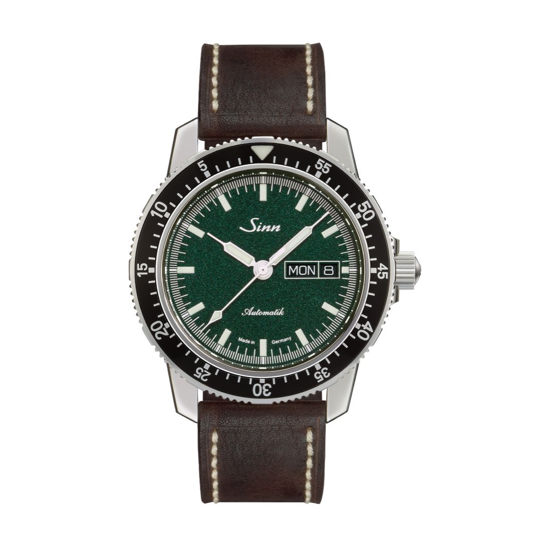 Buy Sinn 104 ST SA I MG Watch – 41mm Stainless Steel Green Dial Design | leather strap | brown leather