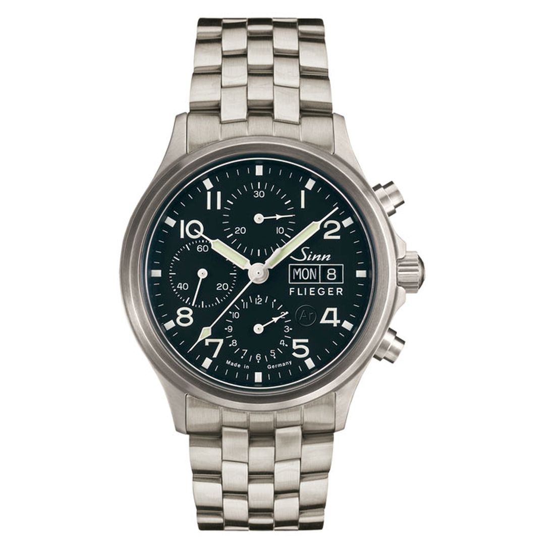 Sinn 358 SA Pilot Automatic Chronograph Watch - 42mm Stainless Steel with Black Dial
