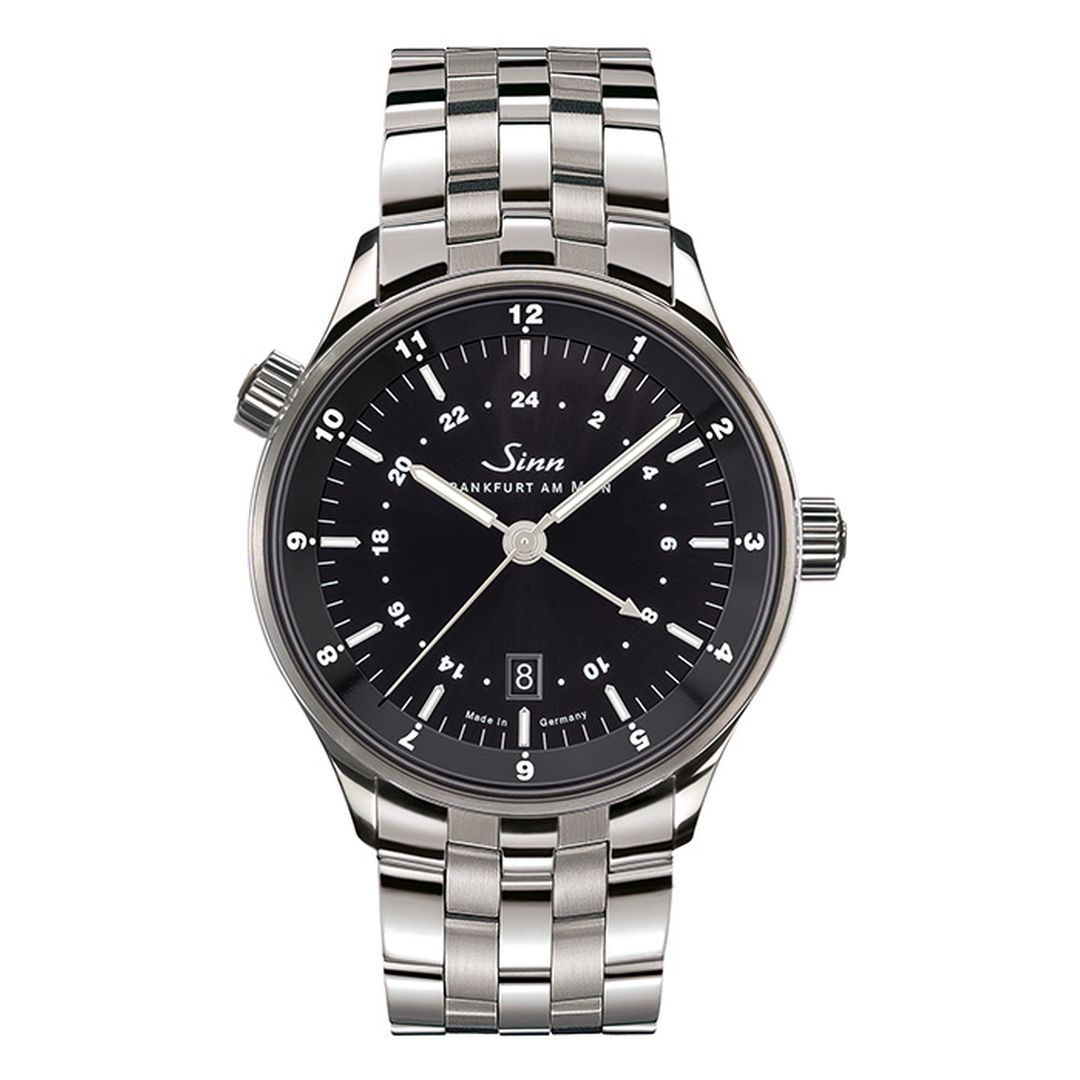 SINN 6096 watch with black dial, fine link bracelet, and date display.