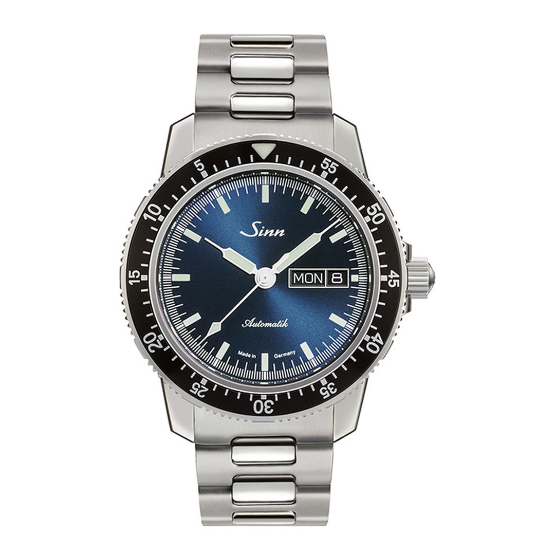 Order Today – Sinn 104 ST SA I B Watch Blue Dial Close-Up | Blue dial watch, minimalist design, aviation timepiece.