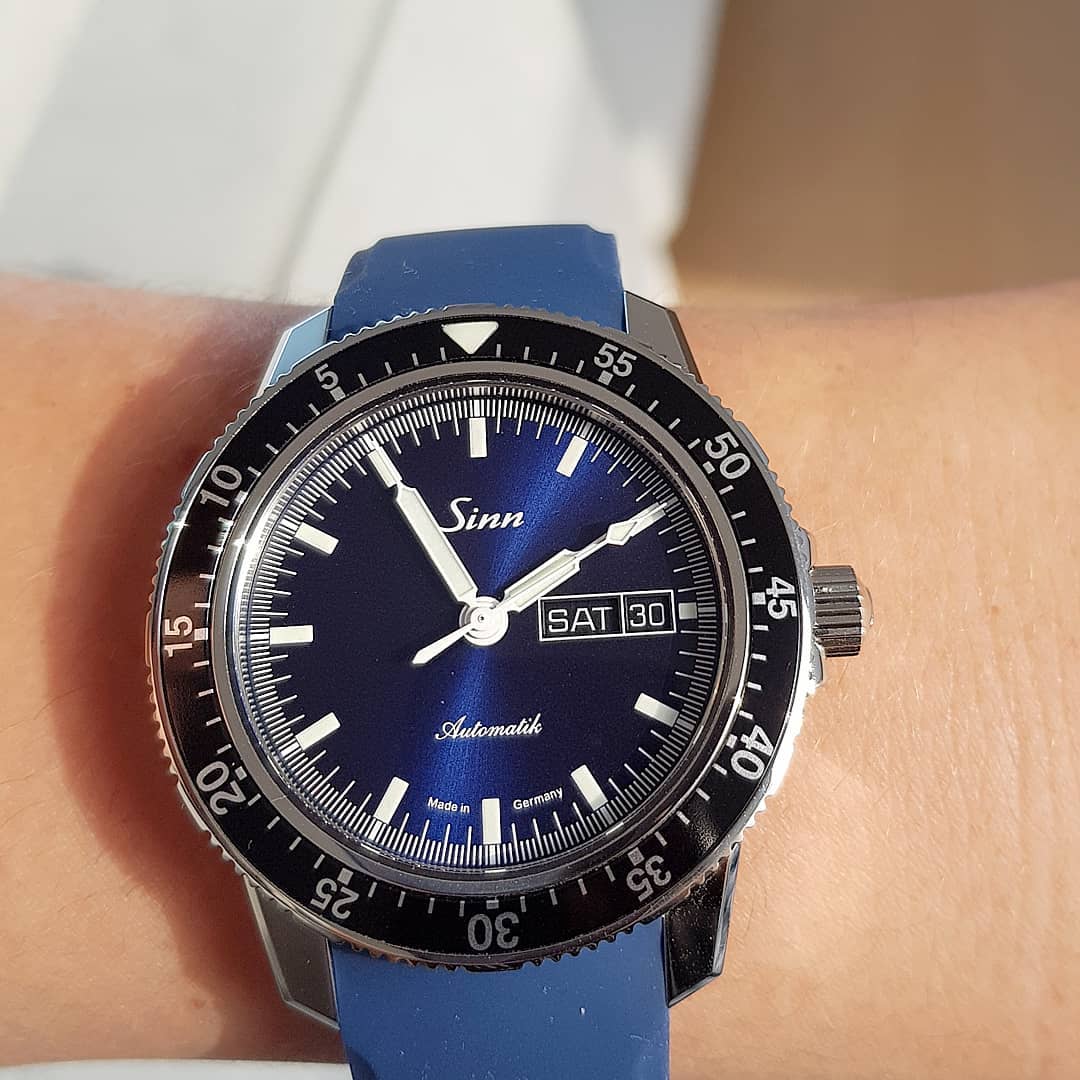 Order Today – Sinn 104 ST SA I B Watch Blue Dial Close-Up | Blue dial watch, minimalist design, aviation timepiece | blue strap