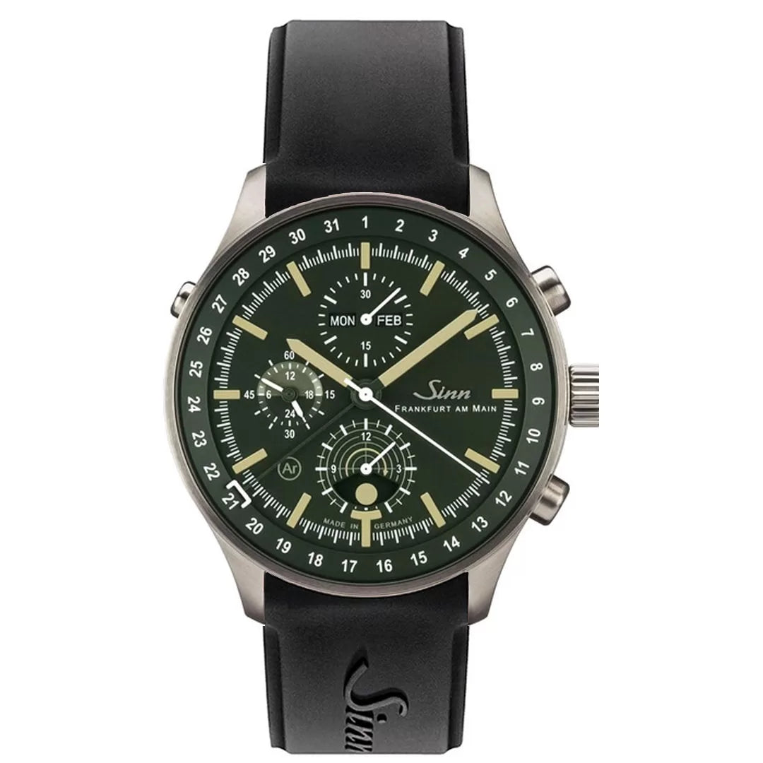 Buy SINN 3006 Hunting Watch, luxury Tegimented steel chronograph, green dial, Valjoux 7751 movement | Silicon strap | stainless steel case | for men | for women| timeless | timepiece