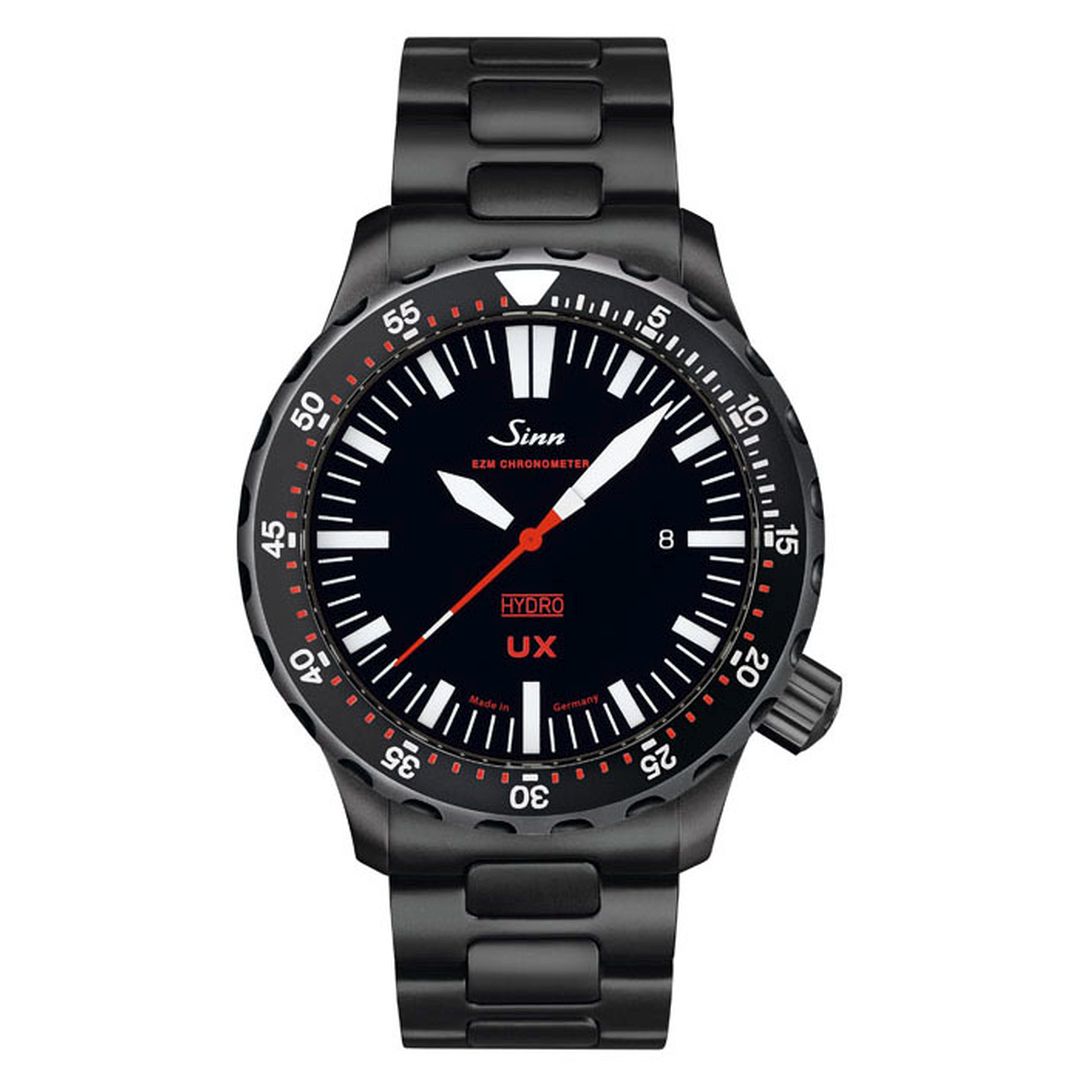 Sinn UX S Watch, black Tegimented Steel, tactical dive watch | Black H-link bracelet