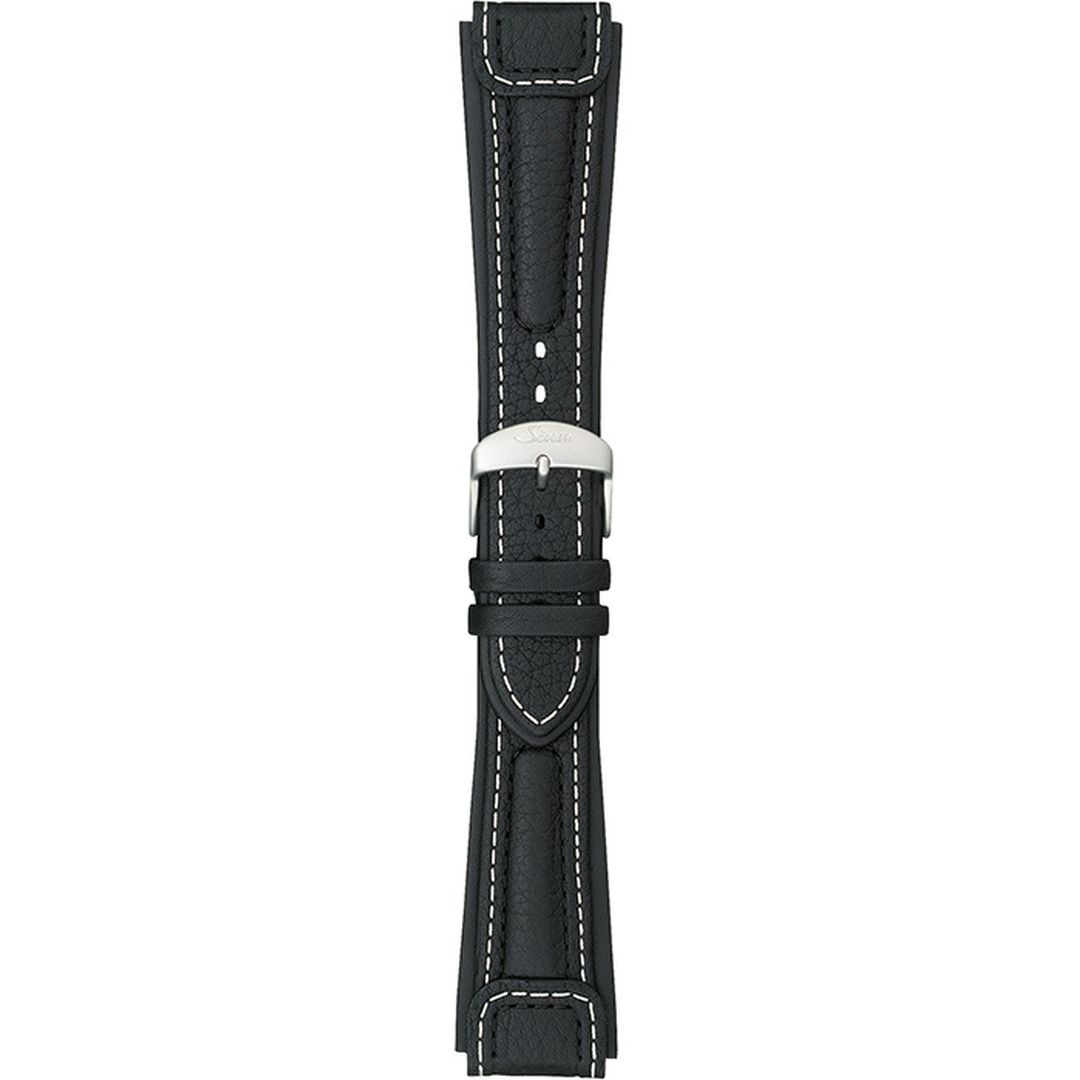 Watch band for Sinn “Chronissimo” cow hide band, black, white stitching, case integration, 20mm