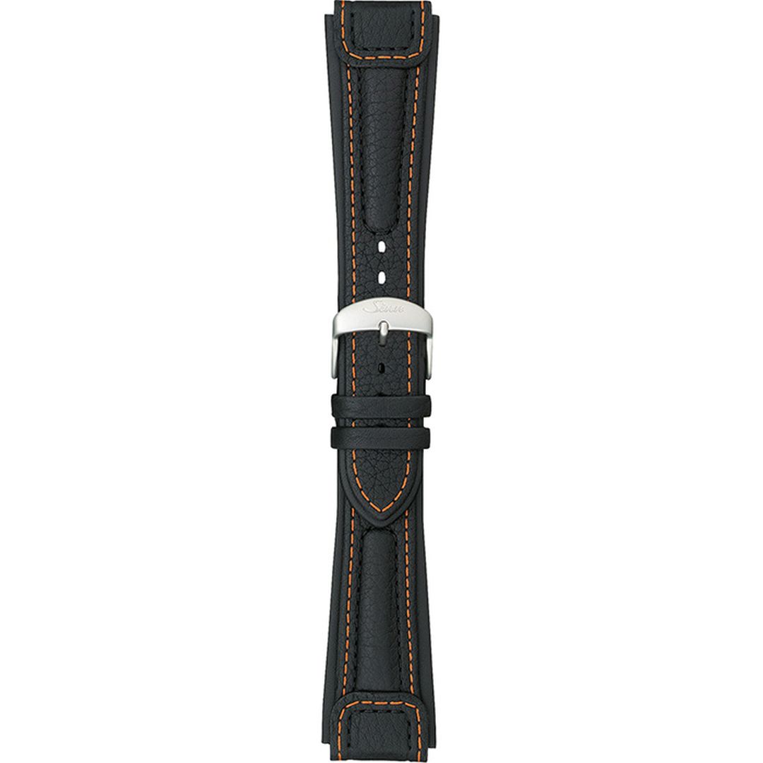 Watch band for Sinn “Chronissimo” cow hide band, black, orange stitching, case integration, 22mm