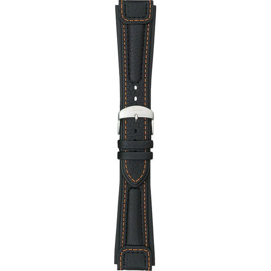 Watch band for Sinn “Chronissimo” cow hide band, black, orange stitching, case integration, 22mm