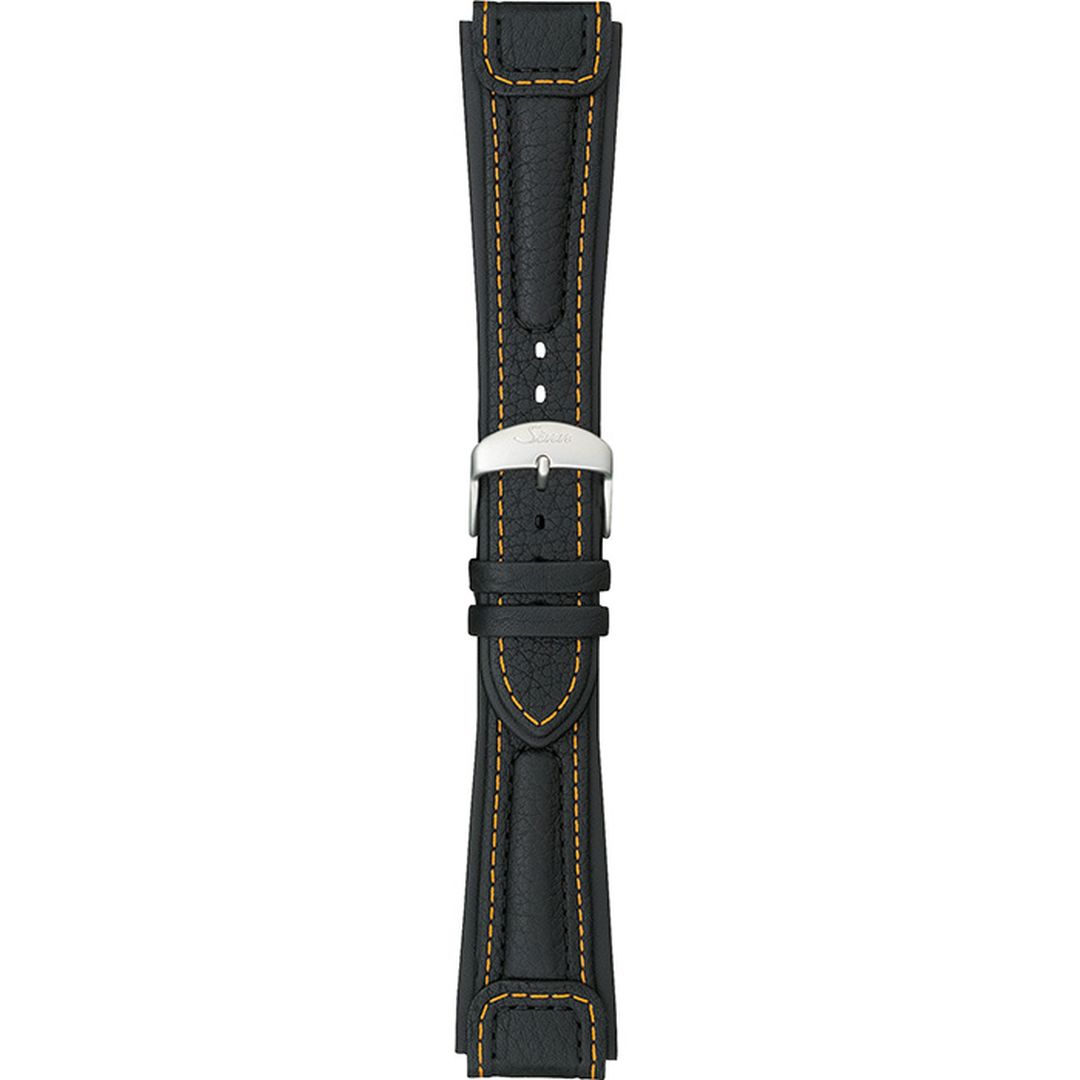 Watch band for Sinn “Chronissimo” cow hide band, black, yellow stitching, case integration, 22mm