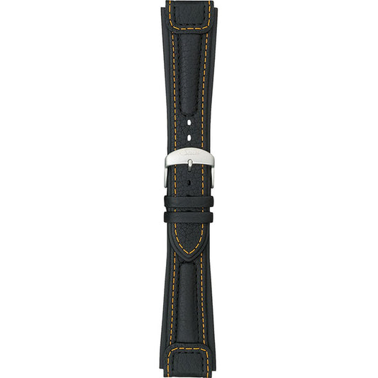 Watch band for Sinn “Chronissimo” cow hide band, black, yellow stitching, case integration, 22mm