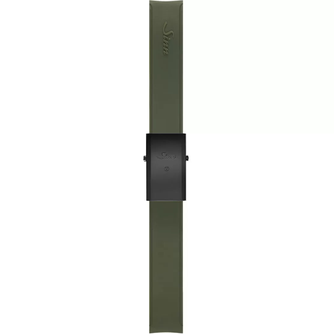 Watch band for Sinn Silicone strap, green, Tegiment black steel deployment clasp, 22mm