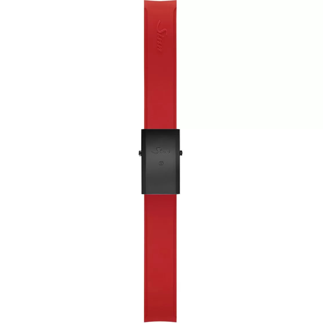 Watch band for Sinn Silicone strap, red, Tegiment black steel deployment clasp, 22mm