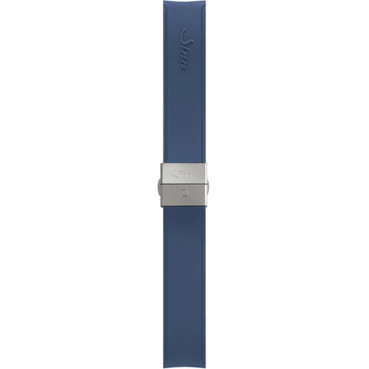 Watch band for Sinn Silicone strap, blue, tegimented steel butterfly clasp, 22mm