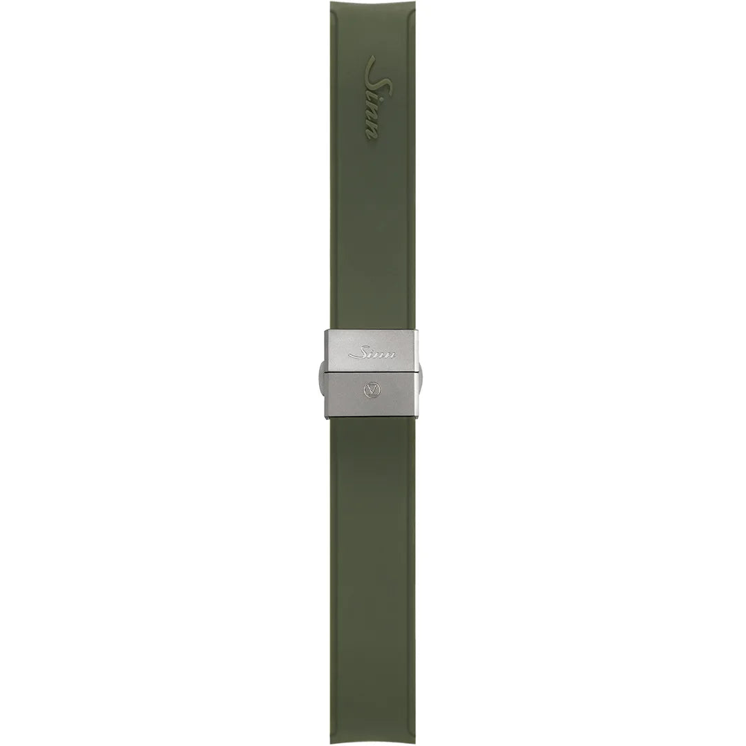 Watch band for Sinn Silicone strap, green, tegimented steel butterfly clasp, 22mm