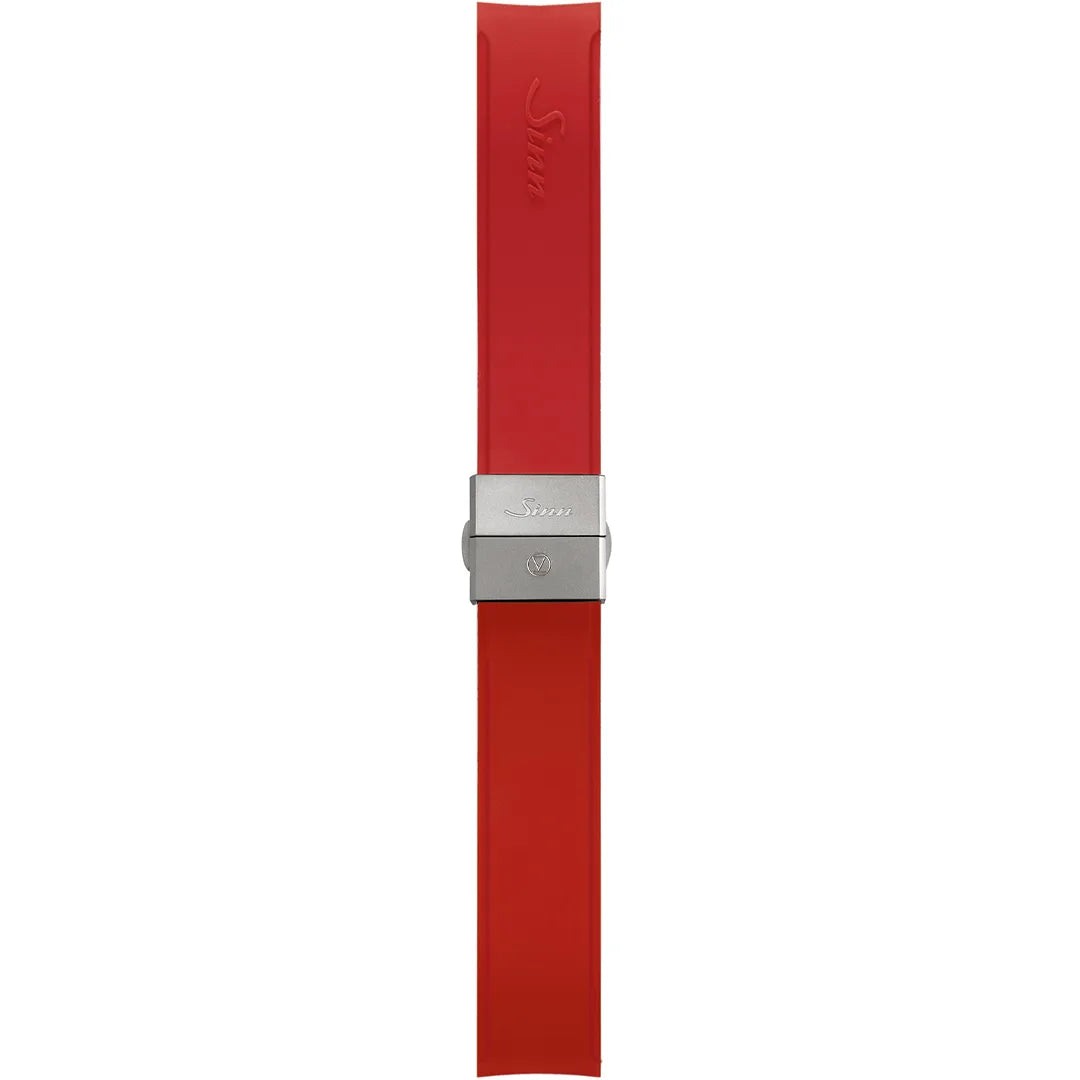 Watch band for Sinn Silicone strap, red, tegimented steel butterfly clasp, 20mm