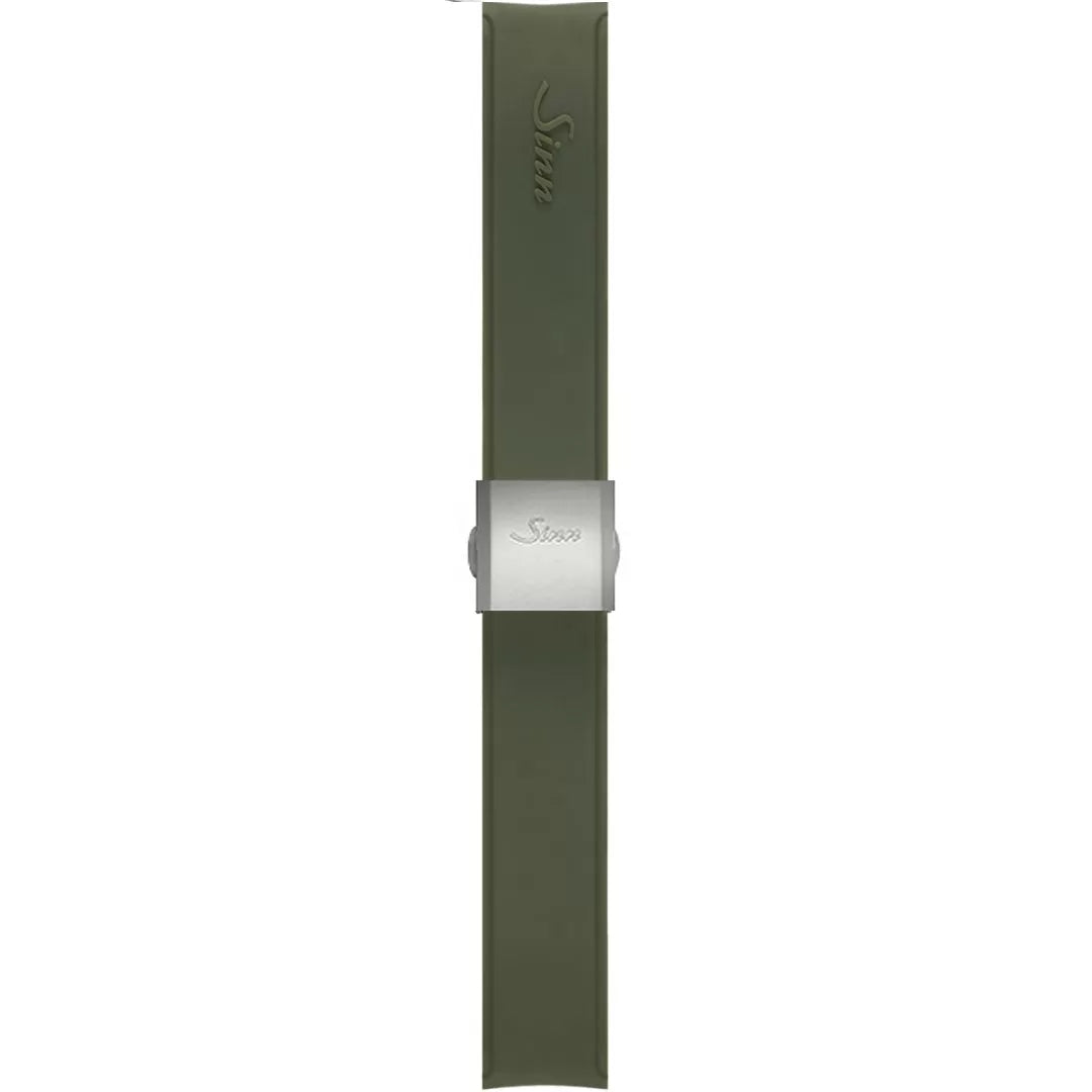 Watch band for Sinn Silicone strap, green, steel butterfly clasp, 22mm