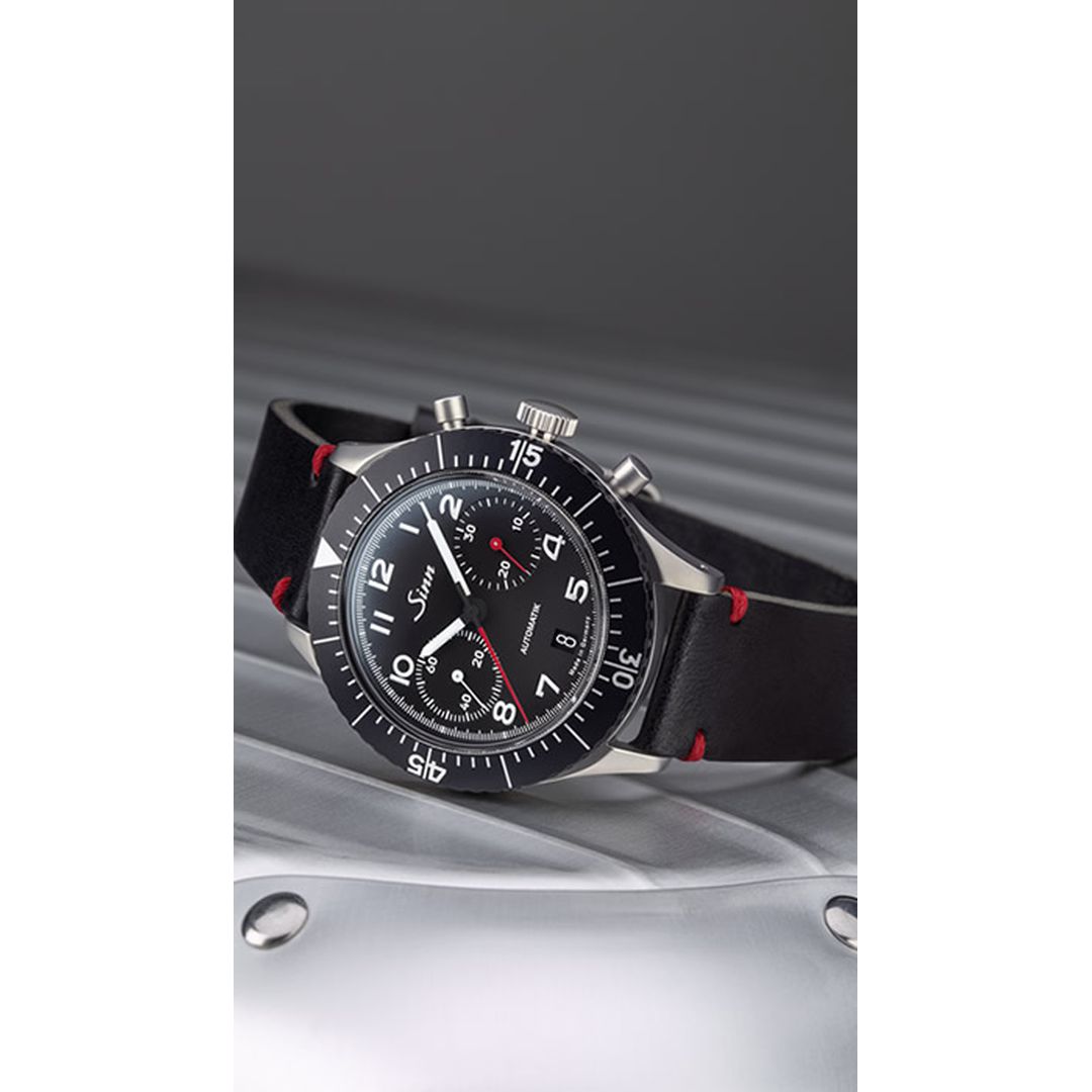 Buy SINN 158 Watch, black dial chronograph, 100m water resistance, luxury timepiece.