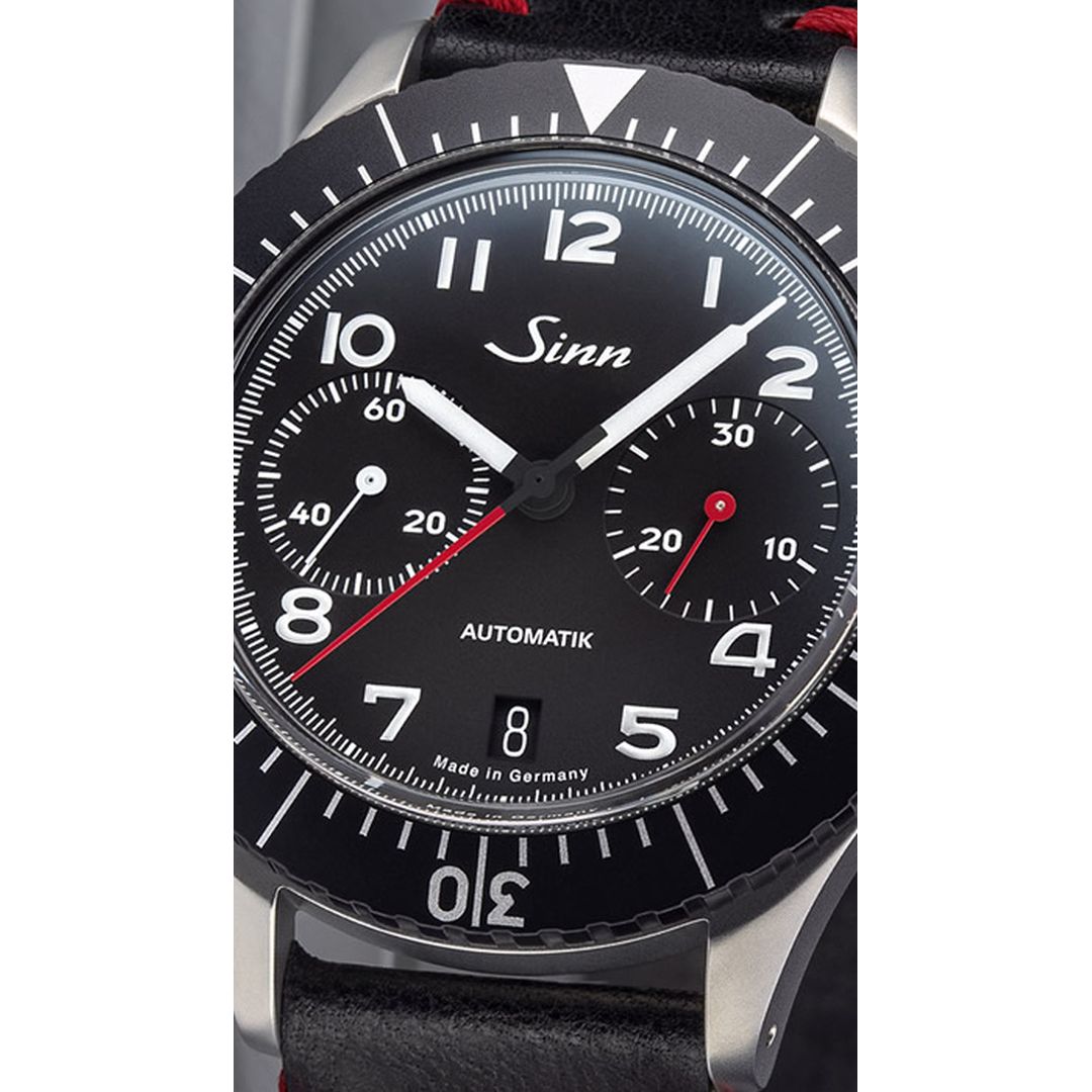Shop SINN 158 Watch, precision chronograph, luminous hands, Arabic numerals, luxury timepiece | CLOSE UP VIEW