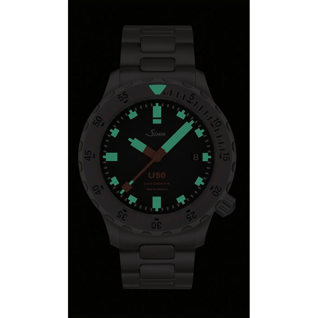 Sinn U50 Watch with Luminous Hands & Indices | Luminous dive watch, low-light visibility, tactical tool.