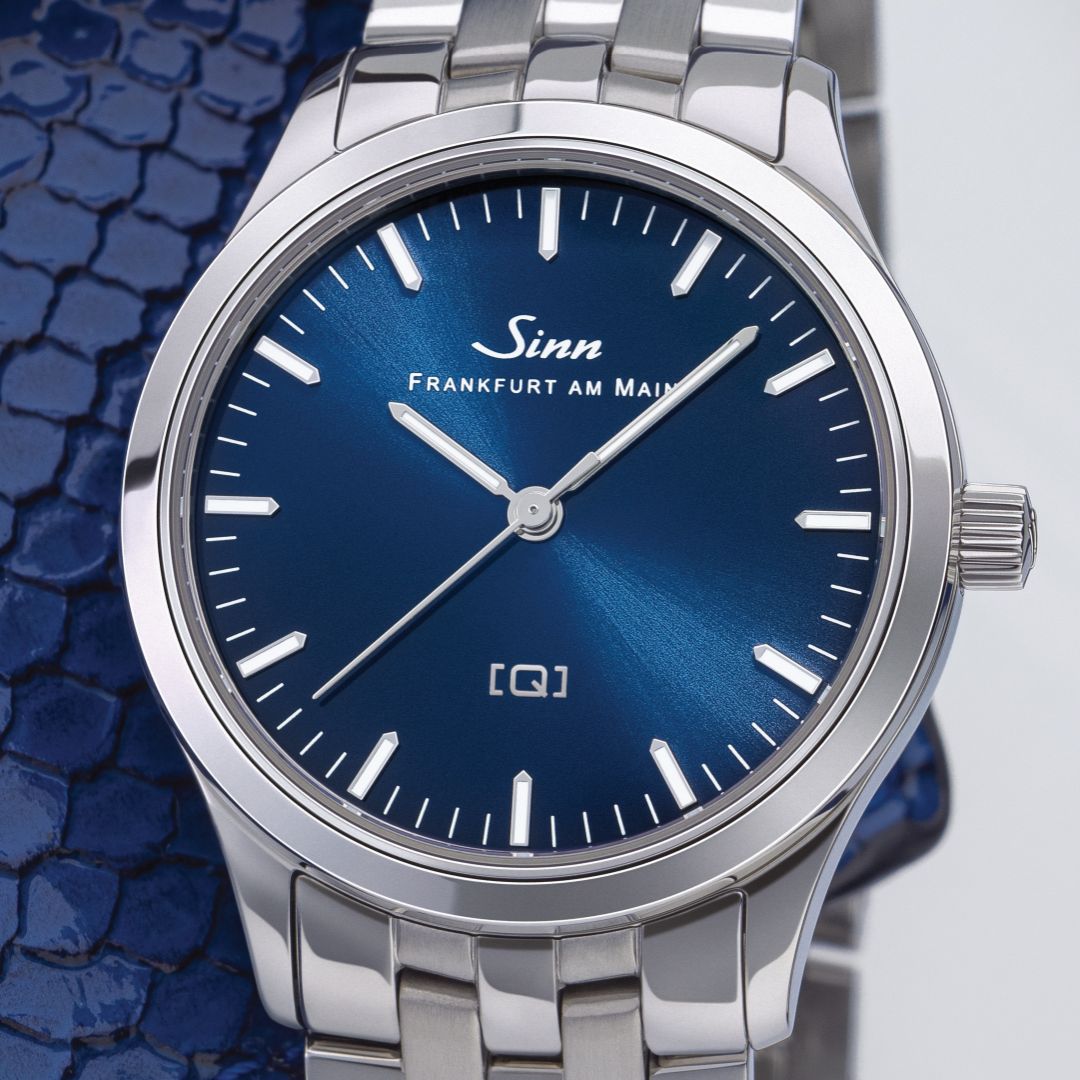 Close-up of Sinn 434 ST B Watch Dial - Blue with Indices - Available for Purchase