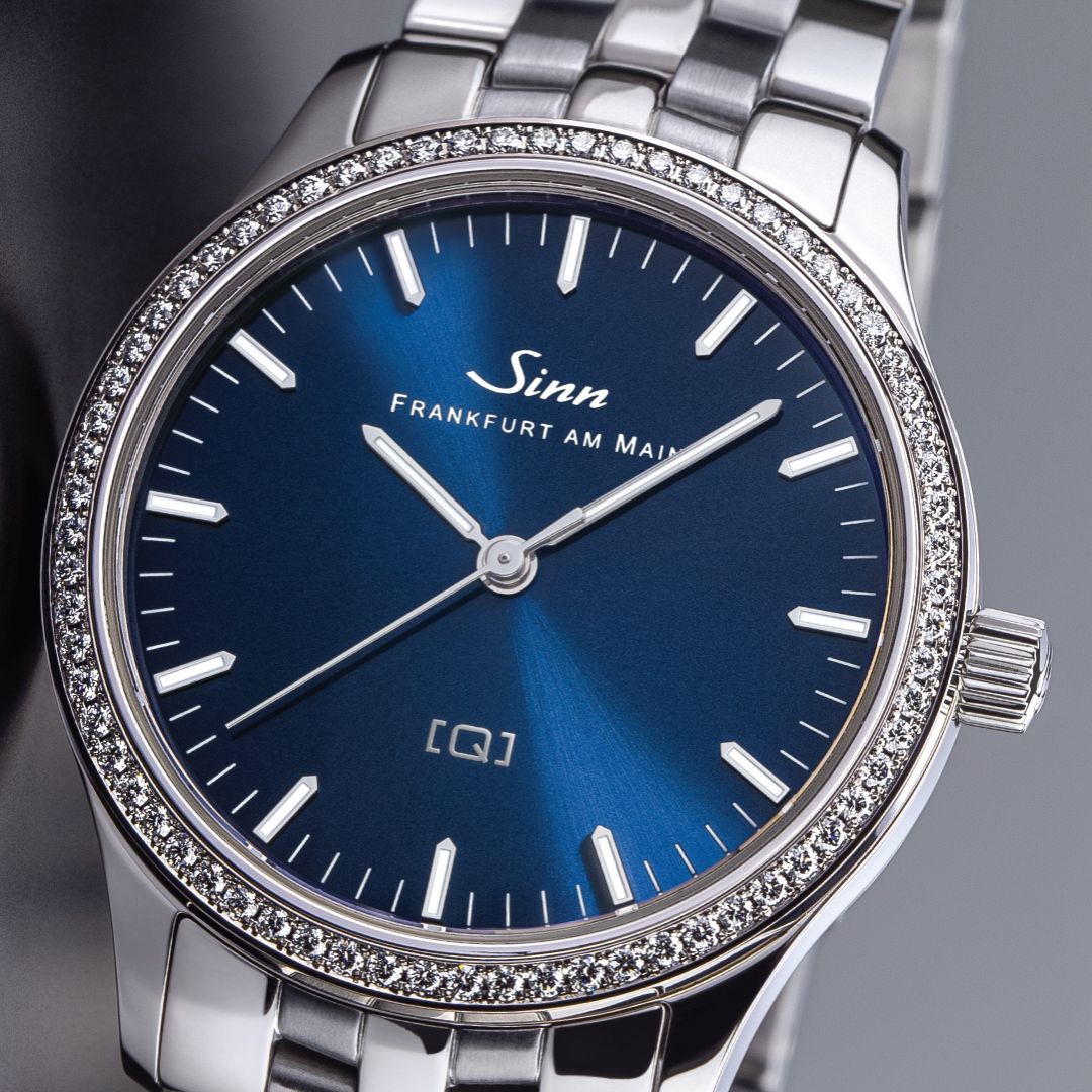 Close-up of Sinn 434 TW68 WG B Watch Dial - Blue with Indices - Available for Purchase