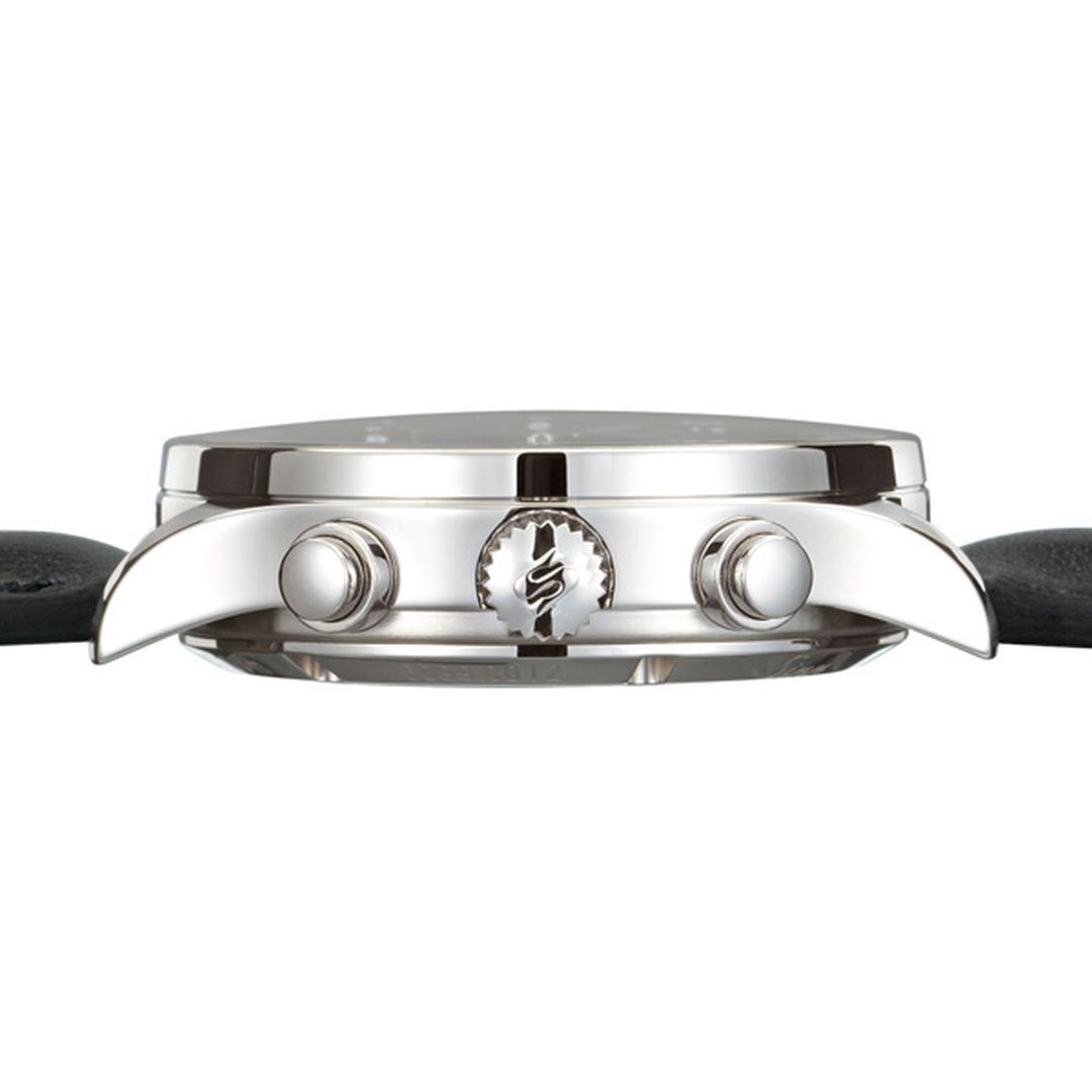 Side profile of SINN 6099 featuring fine leather strap and waterproof design