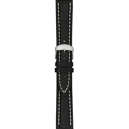 Watch band for Sinn cow hide strap, black, white stitching, 20mm