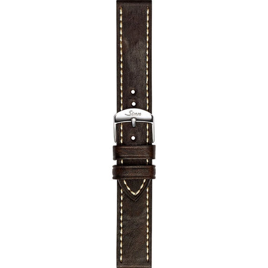 Watch band for Sinn cow hide strap, vintage look, dark brown, white stitching, 20mm