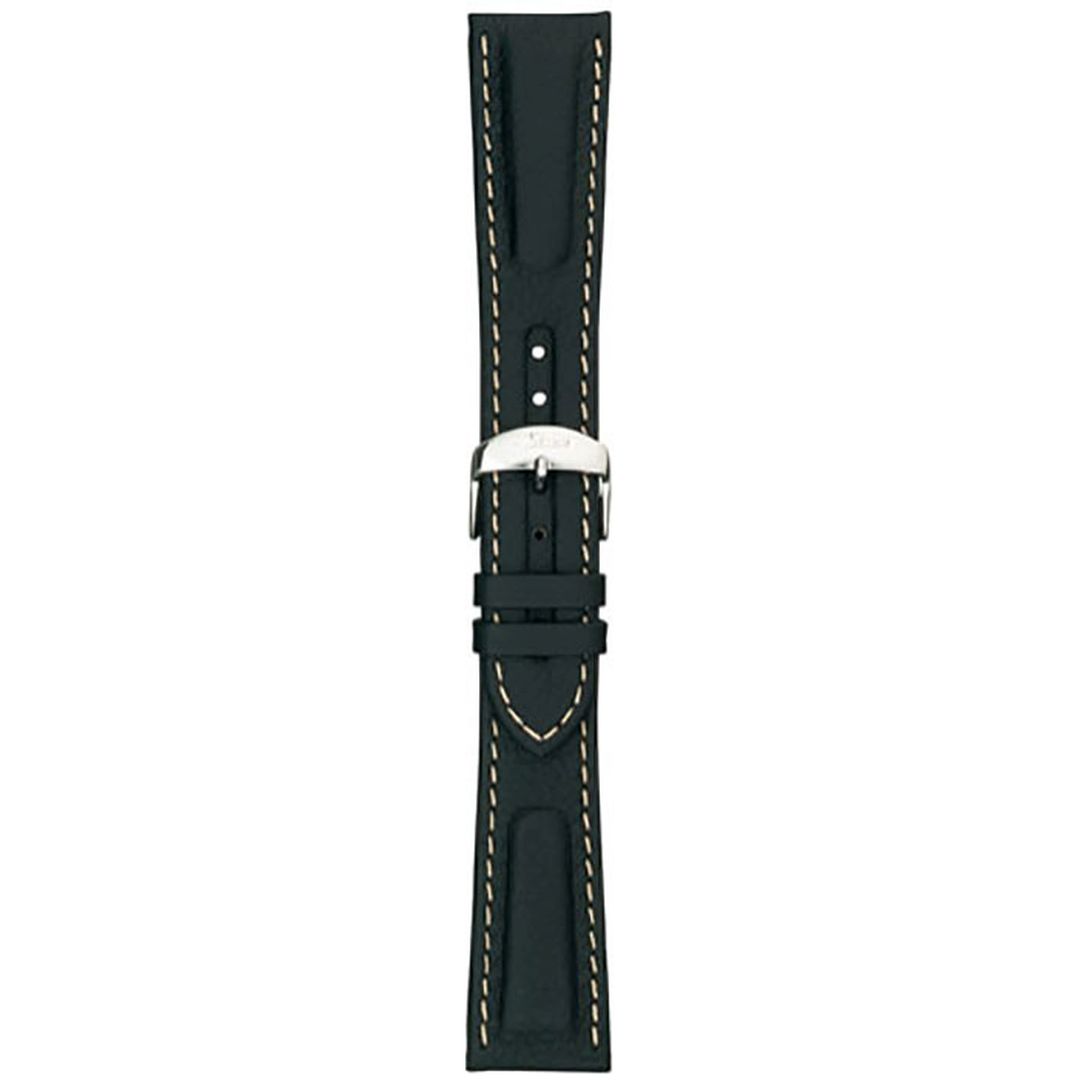 Watch band for Sinn calf leather strap, black, white stitching, 22mm