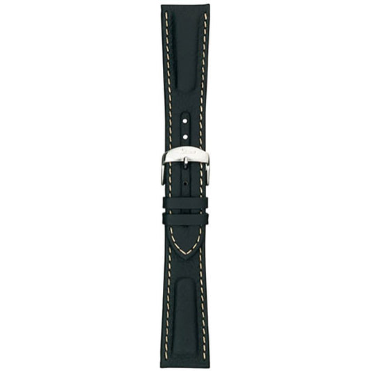 Watch band for Sinn calf leather strap, black, white stitching, 22mm