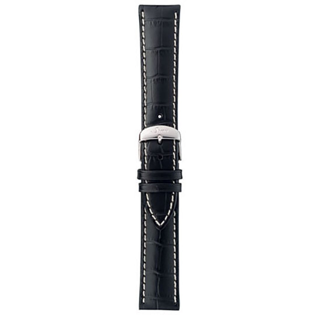 Watch band for Sinn cow hide strap, black, alligator embossing, white stitching, 20mm