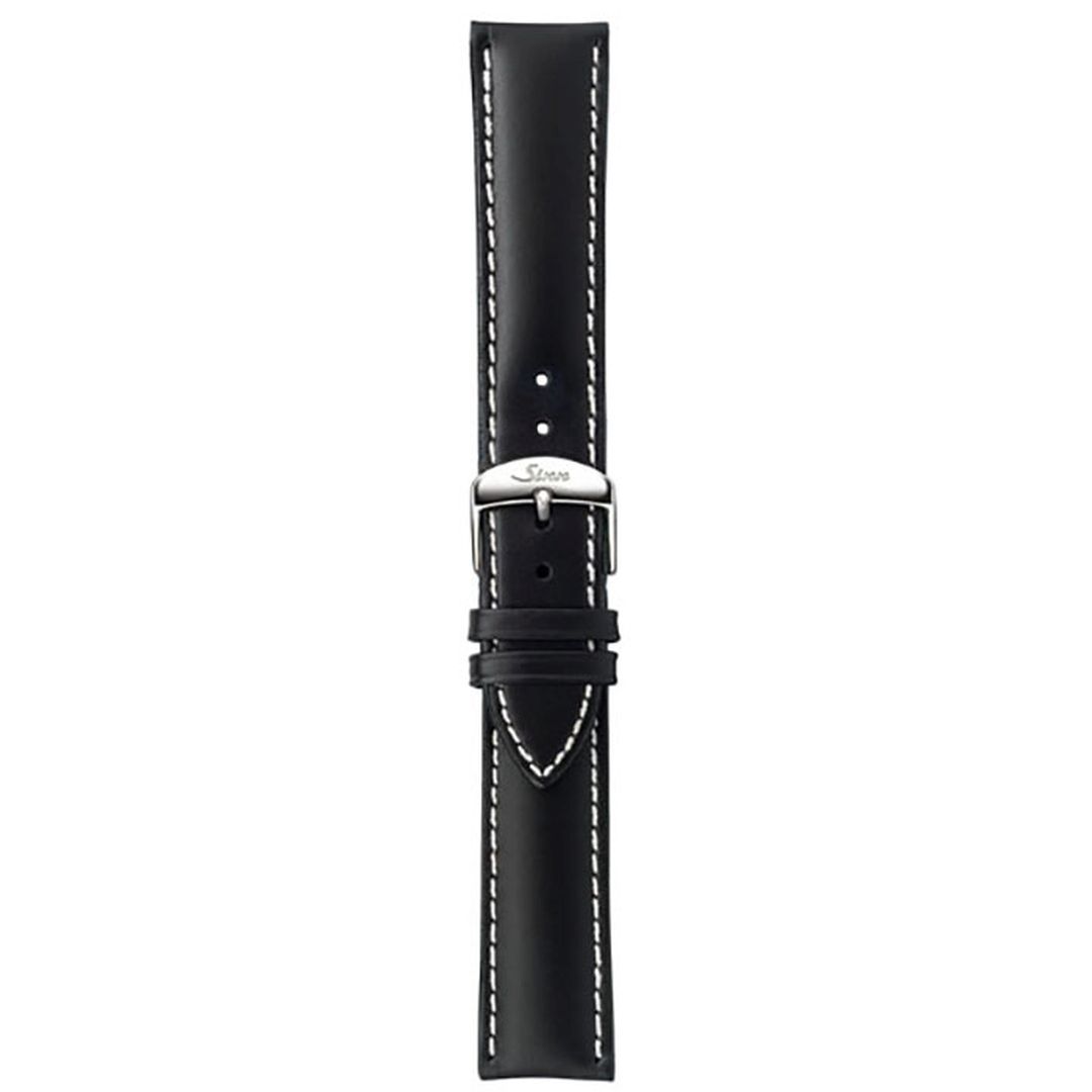 Watch band for Sinn cow hide strap, black, softened, white stitching, 20mm