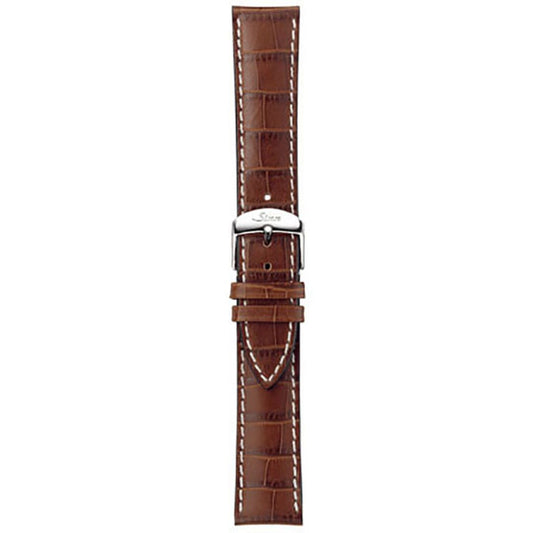 Watch band for Sinn cow hide strap, cognac, alligator embossing, white stitching, 20mm