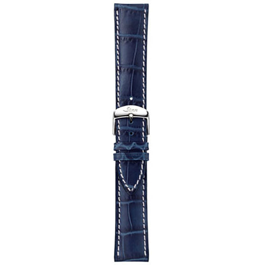 Watch band for Sinn cow hide strap, marine blue, alligator embossing, white stitching, 20mm