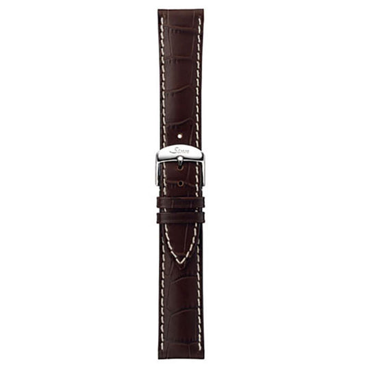 Watch band for Sinn cow hide strap, mocha, alligator embossing, white stitching, 20mm